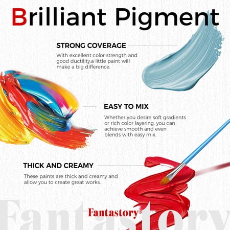 Fantastory Acrylic Paint Set, 24 Colors 12ML Tubes with 3 Paint Brushes, Portable Craft Paint Set for Painters