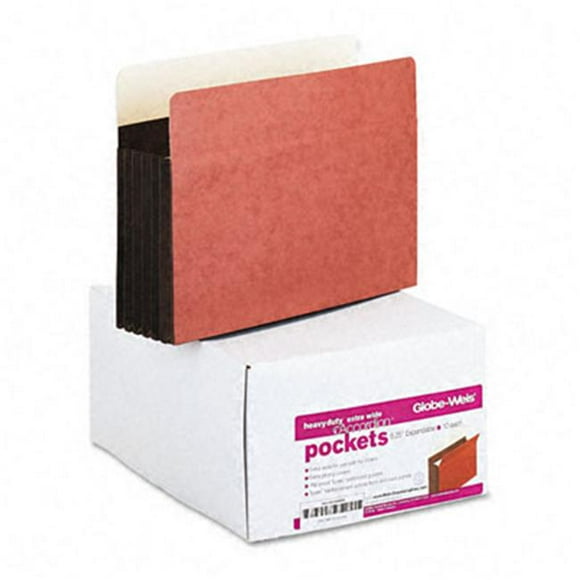 Globe-Weis Wide 5 1/4 inch Expansion Accordion Pocket Straight Redrope Letter Red 10/Bx