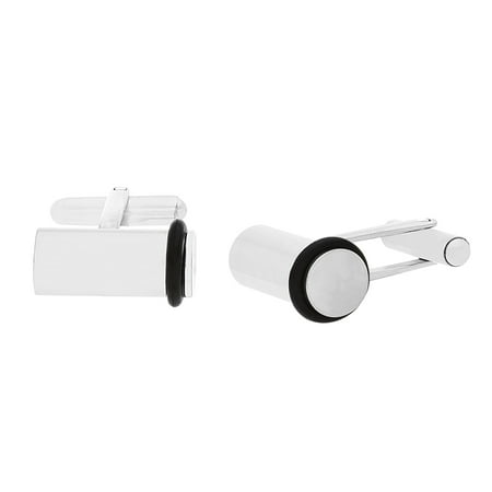 Stainless Steel Cylinder with Black Rubber Cufflinks