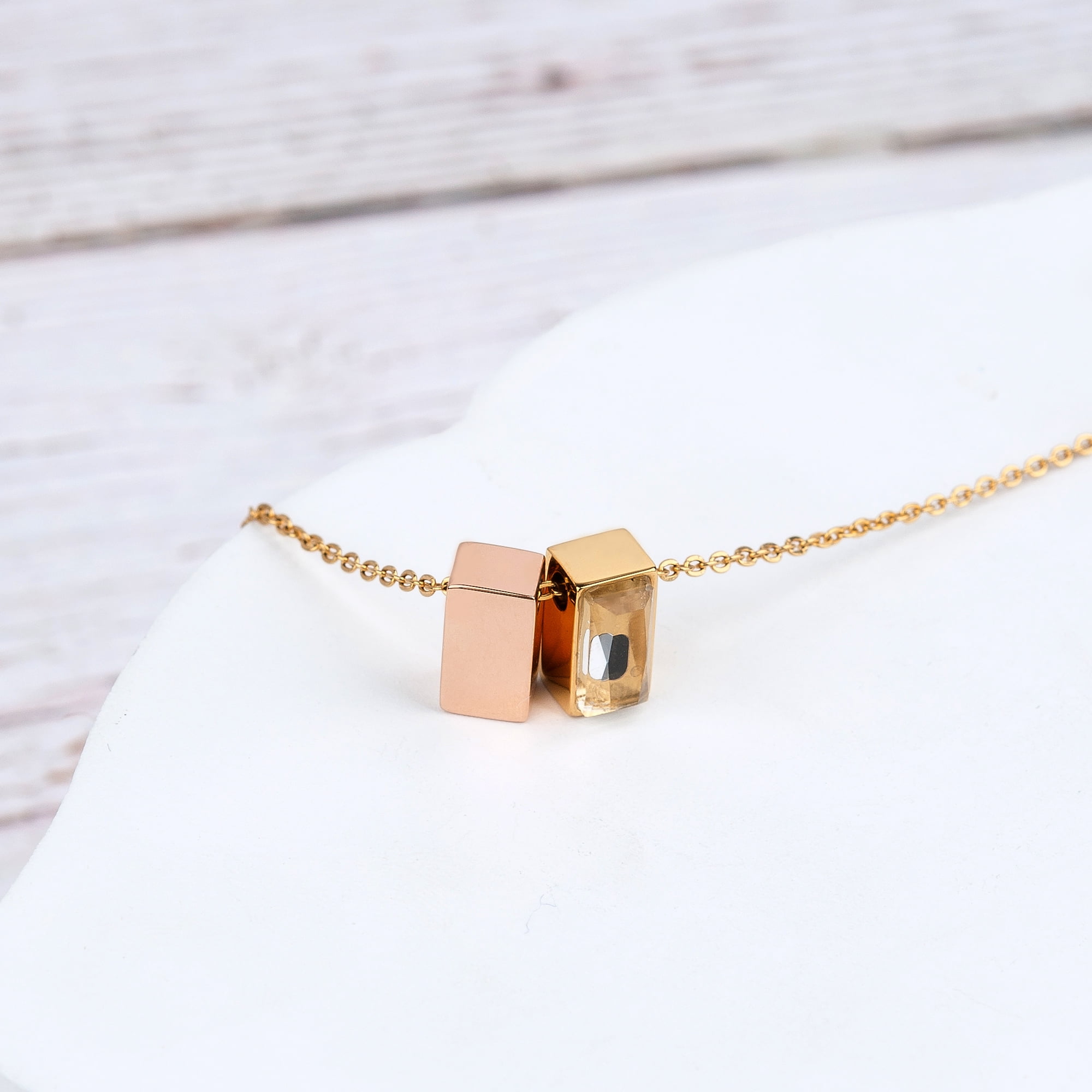 Anavia See You Cremation Necklace for Ashes, Mini See Through Urn Necklace, Mini Cube Cremation Pendant, Cremation Jewelry, Memorial Jewelry, Mini Urn-[Rose Gold & Gold]