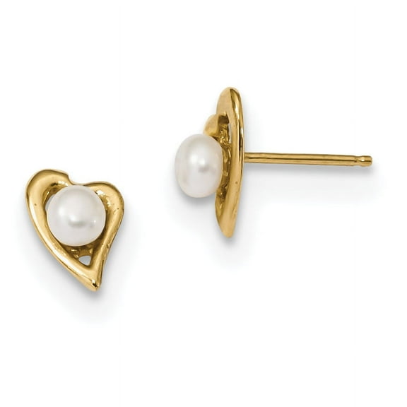 Primal Gold 14 Karat Yellow Gold 3-4mm White Button Freshwater Cultured Pearl Post Earrings