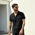 thumbnail image 4 of Men's Henley Shirt Short Sleeve Cotton Casual T-Shirt With Chest Pocket Contrast Button Placket Regular Fit Summer Tops for Daily Wear,S, 4 of 5