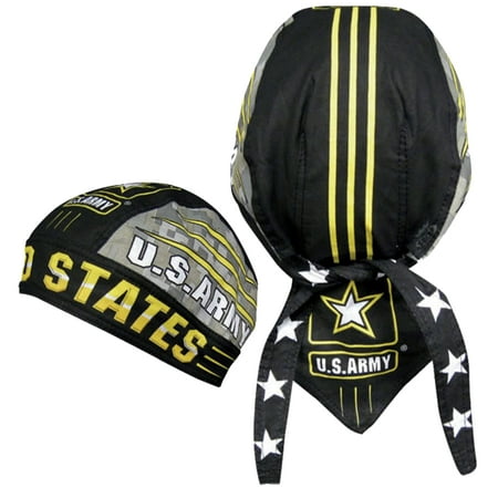 Army Doo Rag Cap with Sweatband Black Cotton Durag Bandana Headwrap