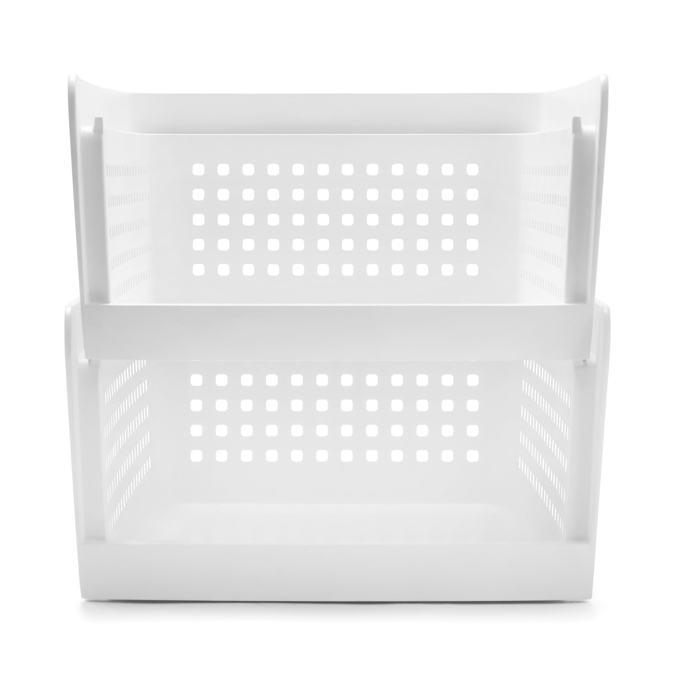 Mainstays Open-Front Stackable Closet Storage Organizer Bin with Breathable Holes, White Plastic