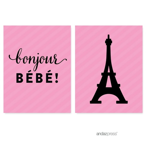 Paris Bonjour Bebe Girl Baby Shower Party Signs & Banner Decorations, 20-Pack