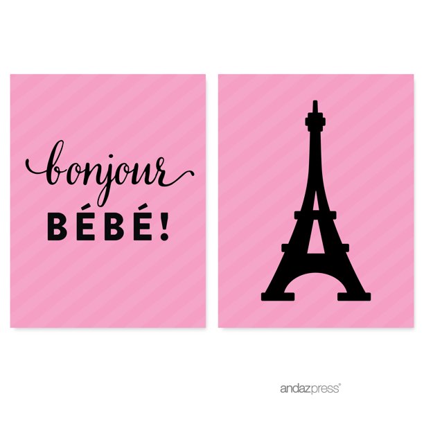 Paris Bonjour Bebe Girl Baby Shower Party Signs Banner Decorations Pack Walmart Com