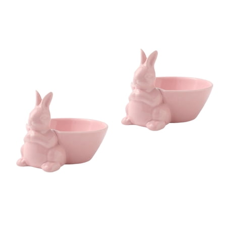 2Pcs Bunny Candy Dish Ceramic Rabbit Candy Bowl Fruit Salad Dessert Bowl Snack Serving Bowl (Pink)