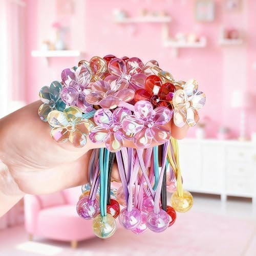 14 count Ball Charm Hair Ties for Girls,Colorful Bead Rubber Band,No Hair Bubbles High Elasticity Ponytail Holders for Girls