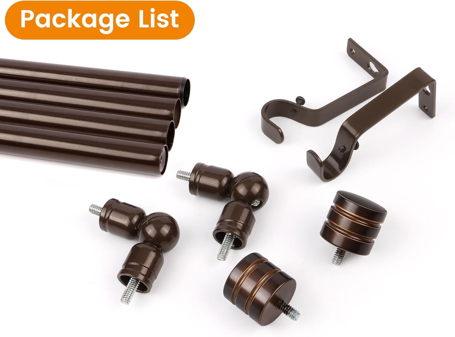 Bay Window Curtain Rods, 1 Inch Heavy Duty Curtain Rods for Bay Windows 36-72 Inch(Center Rod), 20-36 Inch Side Rods for Windows, Antique Bronze, Decorative Drapery Rods with End Cap Finials