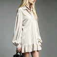 thumbnail image 2 of Morttic Women's Elegant Solid Color Short Dress – Collared Long Puff Sleeve Loose Ruffle Hem Spring Fall Going Out Dress White，S, 2 of 4