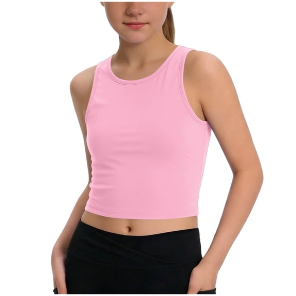 KyCheLot Girls Crew Neck Tank Tops Backless Solid Color Sleeveless Short Clothes Fitted Racerback Tank Tops