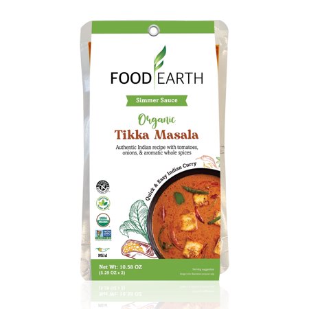 Food Earth Organic Tikka Masala Simmer Sauce, Vegan, 2 Pack, Shelf Stable, Ready to Eat