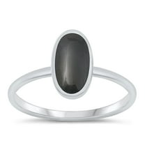 CHOOSE YOUR COLOR Black Simulated Agate Promise Ring .925 Sterling Silver Mid Modern Band CZ Female Size 9
