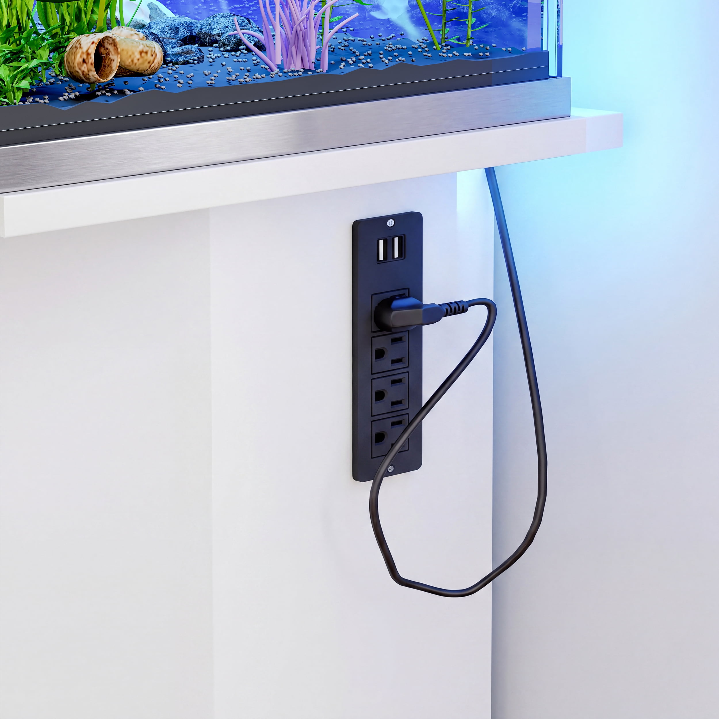 Aukfa 55-75 Gallon Fish Tank Stand with Storage & Charging Station, Heavy Duty Aquarium Stand for Turtle/Reptile, 880LBS Capacity,White