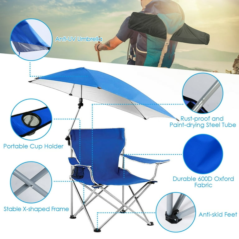 iMounTEK Camping Chair with Foldable Canopy, Adjustable Umbrella