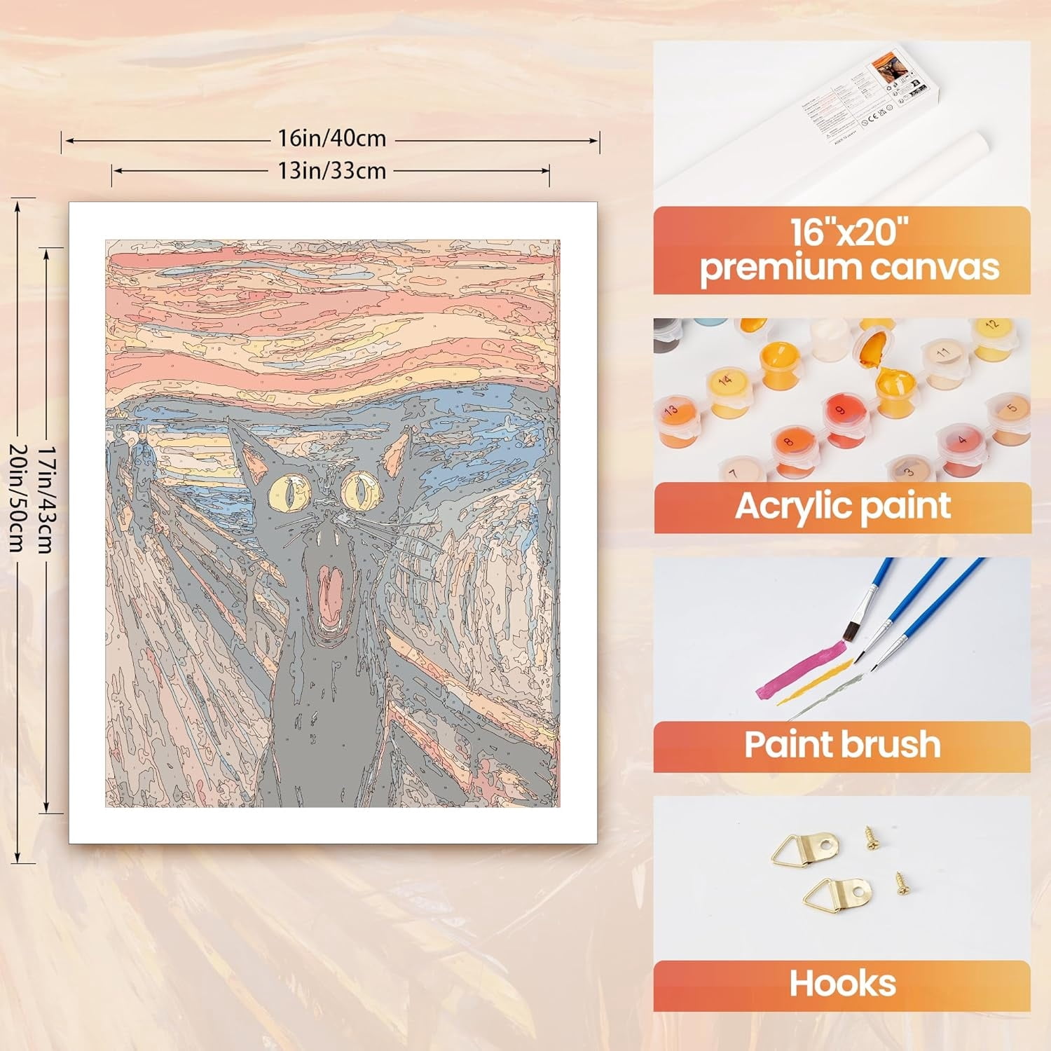lamplig Abstract Paint by Numbers Kit - The Scream Cat Paint by Numbers - Animal Easy Painting by Numbers for Adults Without Frame Acrylic Oil Painting Drawing Craft Set for Beginners, 16x20 inch