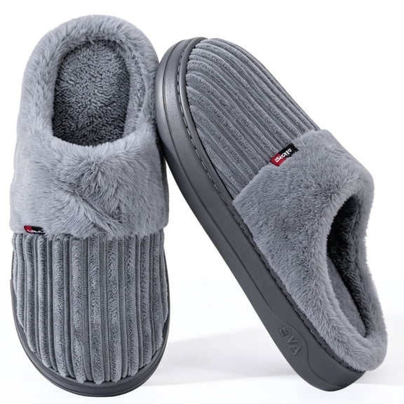 Knivor Corduroy Fuzzy Open Back House Slippers for Men Winter Warm Platform Non Slip Cozy Lined Indoor Bedroom Slippers