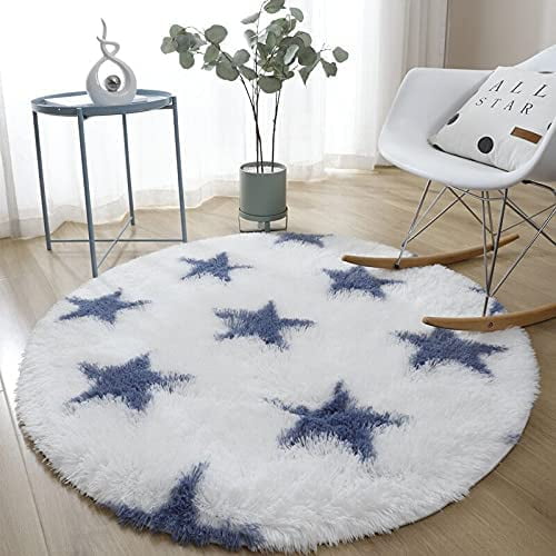 CPDD Soft Circle Round CPDD for Bedroom Cute Small Round Fluffy Carpet for Kids Baby Room Home Décor Furry CPDD s 4 ft with Star Pattern (Star Pattern, 4x4) Star Pattern 4x4