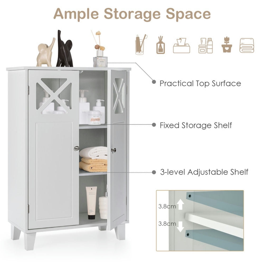 Finihen Bathroom Storage Cabinet, Bathroom Floor Cabinet, Wooden Freestanding Storage Cabinet with Visible Windows and 1 Adjustable Shelf, for Bathroom, Living Room, Bedroom, Kitchen, White Finihen Bathroom Storage Cabinet, Bathroom Floor Cabinet, Wooden Freestanding Storage Cabinet with Visible Windows and 1 Adjustable Shelf, for Bathroom, Living Room, Bedroom, Kitchen, White
