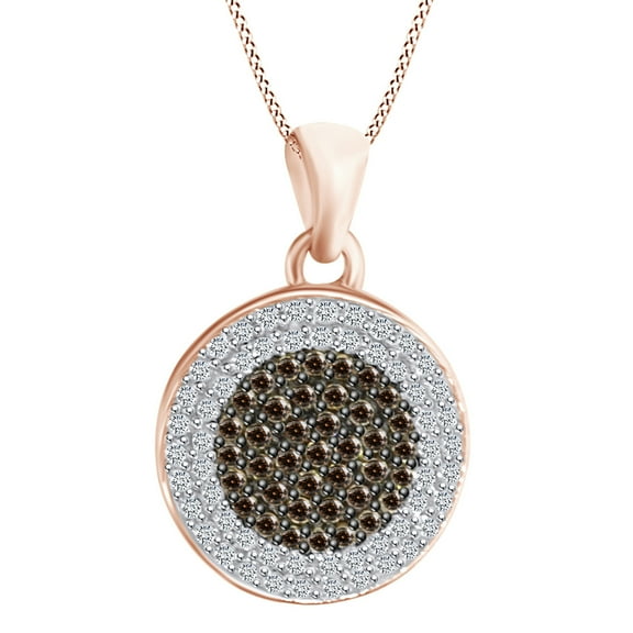 AFFY 0.54 Carats Round Cut White & Champagne Natural Diamond Halo Pendant Necklace 10k Solid Rose Gold