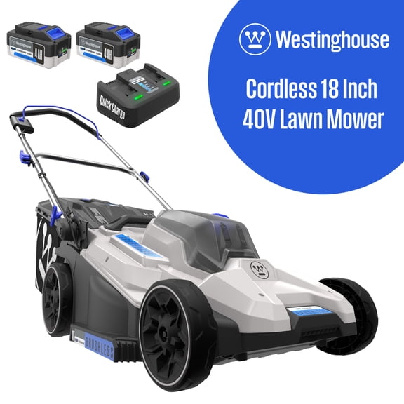 Westinghouse 40V 18 Inch Brushless Cordless (Push) Lawn Mower, 6 Height Positions, 2 4.0Ah Batteries and Charger Included
