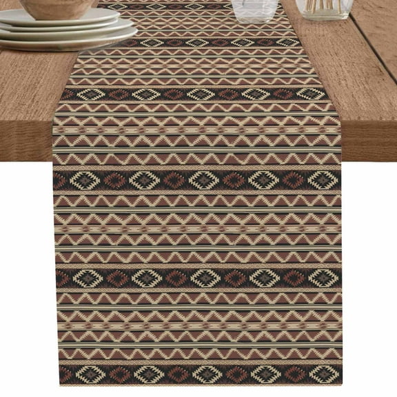 nqOlkjepod Brown Geometric Table Runner 36 Inches Long Farmhouse Dress Scarves, Southwestern Ethnic Vintage Dining Tablerunner for Coffee Table/Kitchen Island/Party Décor, Small 13" x 36"
