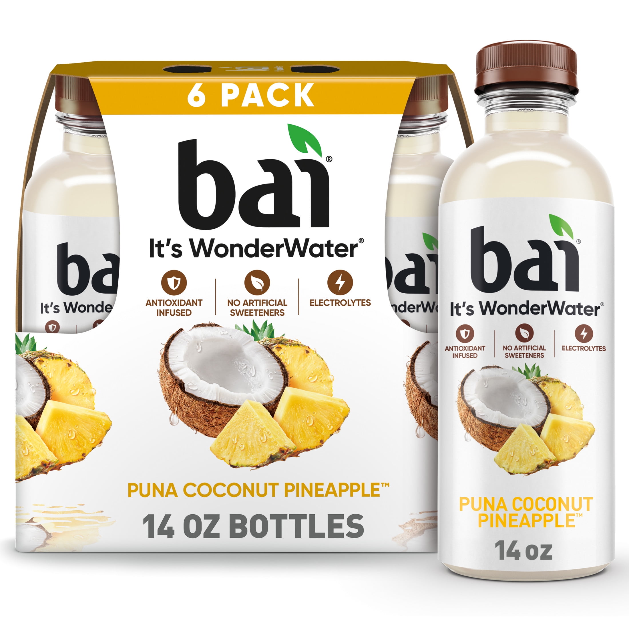 (2 pack) Bai Puna Coconut Pineapple Antioxidant Infused Water Beverage, 14 fl oz, 6 Pack Bottles