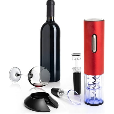 Moss & Stone Electric Wine Opener Set, Corkscrew Remover With USB Charging, Wine Bottle Opener with Wine Pourer, Foil Cutter & Vacuum Stopper, Automatic Wine Opener For Wine Lovers (Red)