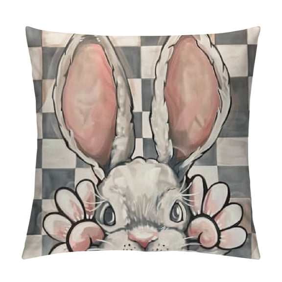 PHYHOO Easter Pillow Covers, Buffalo Plaid Rabbit Bunny Hip Hop Carrots Farmhouse Decorative Throw Pillowcases for Home Sofa Couch Decoration (Orange)