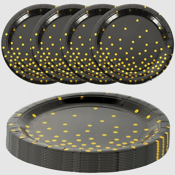 FRCOLOR Black Paper Plates for Party Use Sturdy Disposable Tableware Coordinate with Any Theme 9 inch