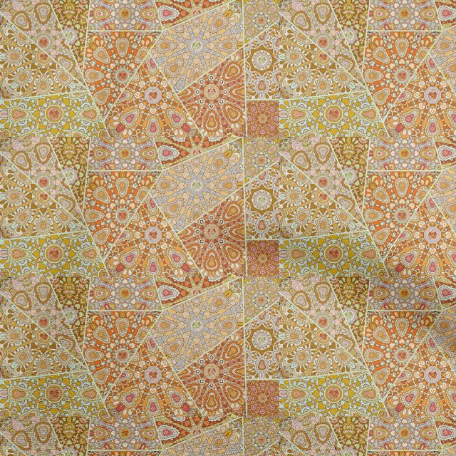 oneOone Georgette Viscose Orange Fabric Asian Mosaic Floral Craft Projects Decor Fabric Printed By The Yard 42 Inch Wide