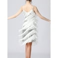thumbnail image 4 of Kaerm Women's 1920s Flapper Dress Spaghetti Straps Sequin Fringe Latin Dance Dress Party Dancewear Silver M, 4 of 5