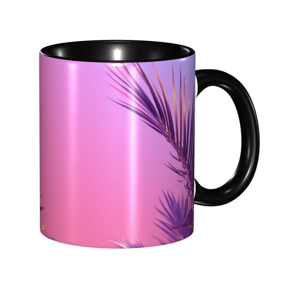 Neon Color Tropical Plant Coffee Mug Fun Custom Ceramic Mugs 11oz Black