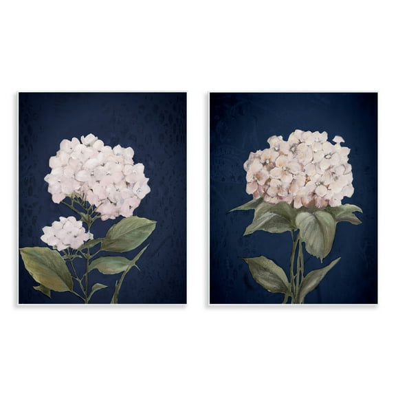 Stupell Industries Hydrangea Flower on Blue Plants & Flowers Painting Unframed Art Print Wall Art, 11 x 14, Set of 2