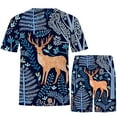 thumbnail image 4 of WXLWZYWL Mens Chrismas Suits Short Sets Outfits 2 Piece Casual Tracksuit Short Sleeve Round Neck Printed T Shirt and Drawstring Shorts Pants Set, 4 of 5