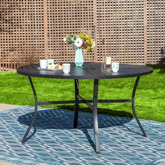 Sophia & William 54" Dia. Round Outdoor Dining Table Black Metal Frame with E-Coating