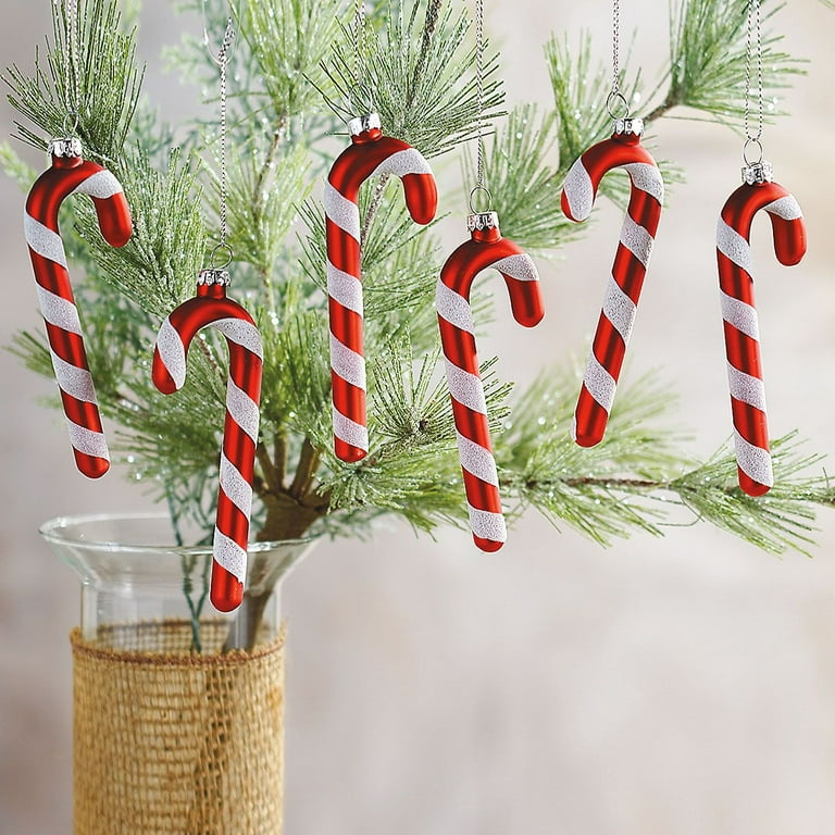 Candy Cane Glass Christmas Ornaments- Set of 6 Holiday Mini Tree  Decorations, by Current
