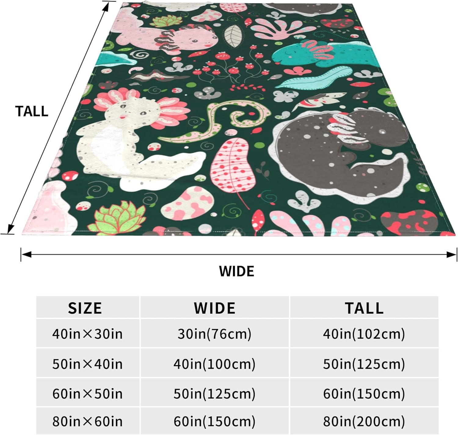 Cute Axolotl Blanket Gifts for Adult & Kids for Living Room Bedding Couch Soft Warm Lightweight Cozy Colorful Axolotls Throw Blankets Christmas Decor 60x80in
