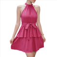 thumbnail image 3 of Vestidos de Verano 2025 para Mujer, Estilo Halter, Sin Mangas, con Volantes, Escalonadas, de , Plisado, Corte A, Minivestido con Vuelo. Rosa Roja S, 3 of 9