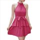 thumbnail image 3 of Vestidos de Verano 2025 para Mujer, Estilo Halter, Sin Mangas, con Volantes, Escalonadas, de , Plisado, Corte A, Minivestido con Vuelo. Rosa Roja S, 3 of 9