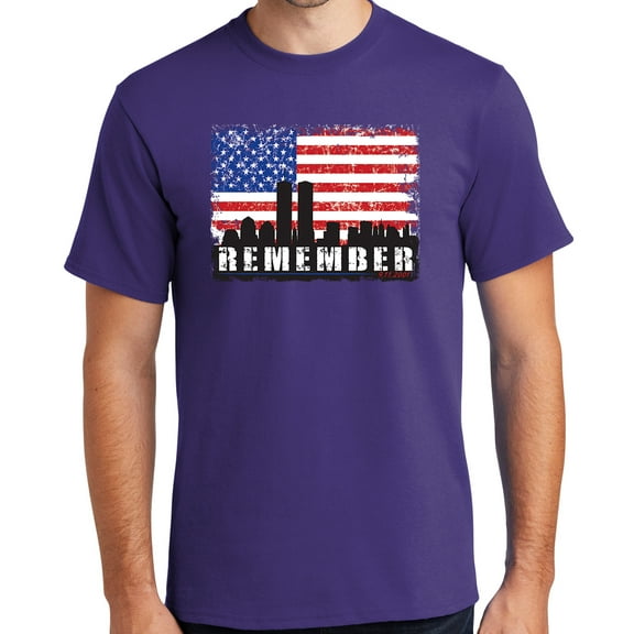 Mens Remember 9-11, 2001 Sept 11th Cotton Tee Shirt, XL Purple (TALL SIZE)