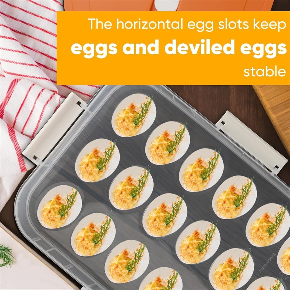 NOGIS Deviled Egg Containers with Lid, Clear Storage Egg Platter for Devil Egg, Deviled Egg Tray Carrier with Handle, Deviled Egg Carrier Tray Stackable Portable Egg Holder for Party Picnic