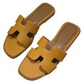 thumbnail image 4 of Sandalias planas para mujer Sandalias planas deslizantes Zapatillas de cuero PU suave para la playa de verano, 4 of 9