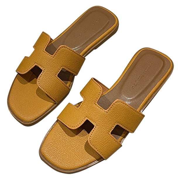 Zapatillas Mujer Sandalias Planas Moda Slip On Suave para Verano Playa (36) Caqui