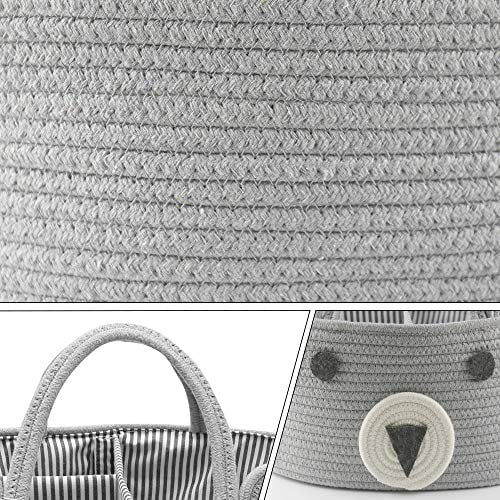 Conthfut Baby Diaper Caddy Organizer 100% Cotton Canvas Stylish Rope Nursery Storage Bin Portable Tote Bag & Car Organizer For Changing Table Top Baby Shower Basket 
