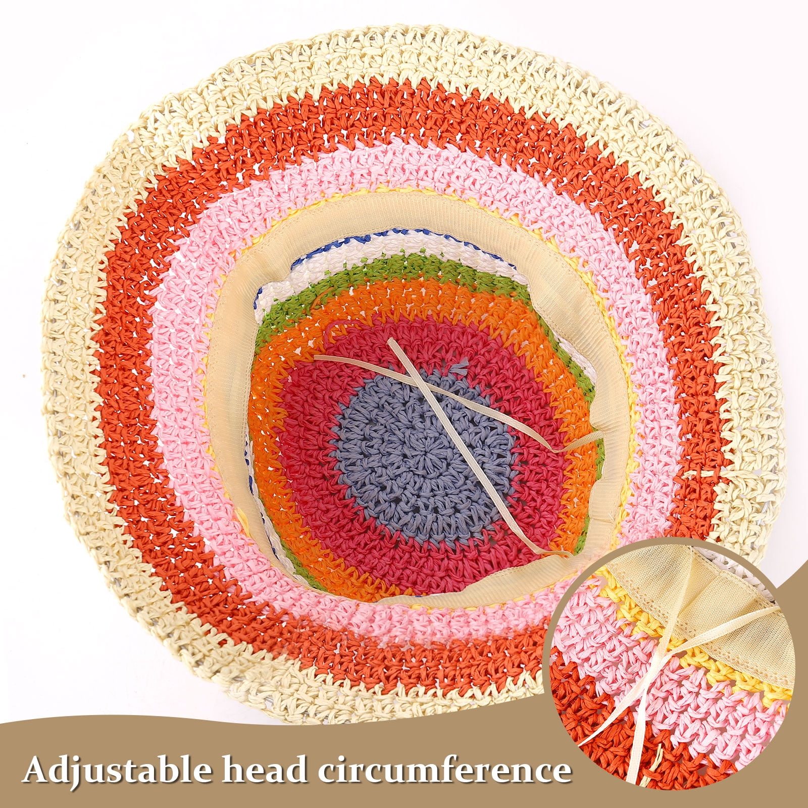 Wowstyle Rainbow Stripe Straw Sun Hat for Women Foldable Wide Brim Crochet Straw Bucket Hat Floppy Hand Woven Fisherman Beach Hat UPF 50+ Beach Travel Pride Accessories , Rainbow