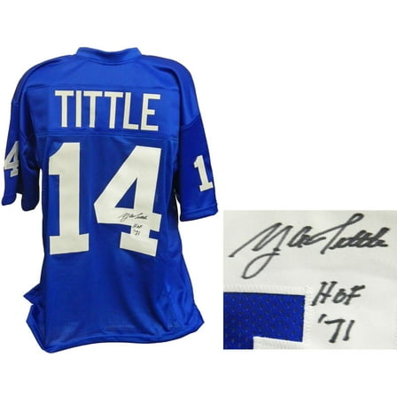 Y.A. Tittle Signed Blue Custom Football Jersey w/HOF 71