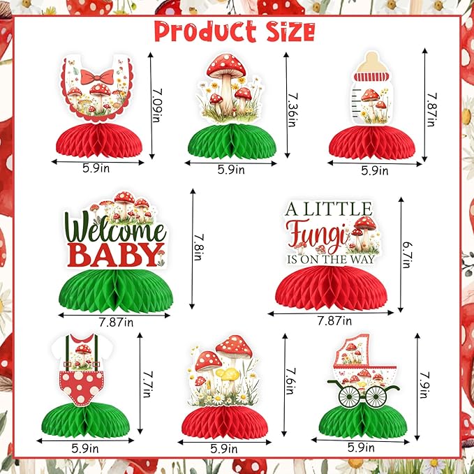 Mushroom Baby Shower Party Decorations Mushroom Honeycomb Centerpieces 8Pcs Mushroom A Little Fungi Is On The Way Party Fairy Mushroom Party Table Decoration for Forest Woodland Gender Reveal