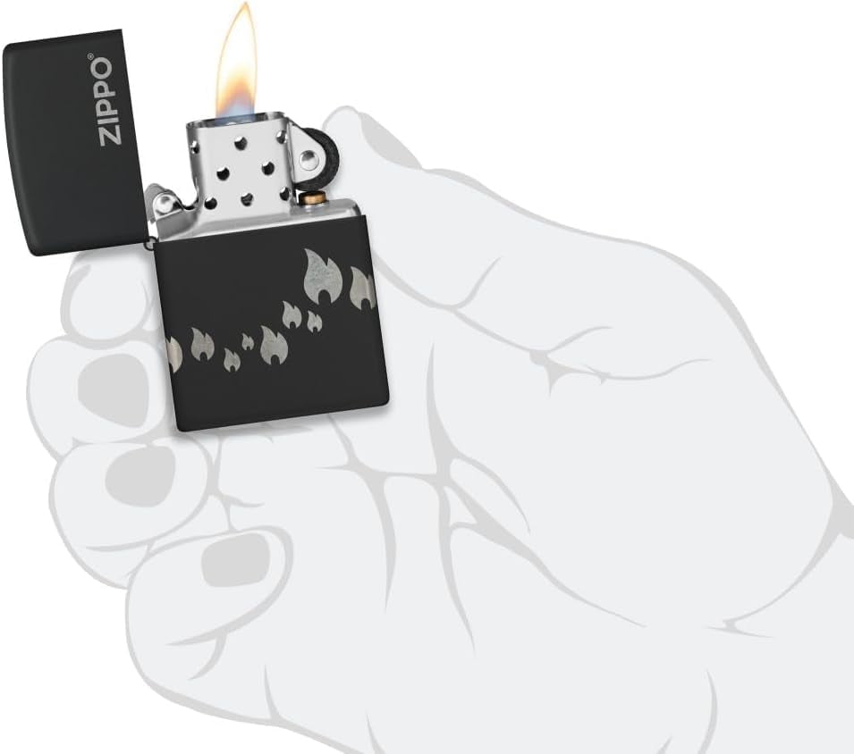 Zippo Lighter - Customized Message Zippo Flames, Laser 360 - Black Matte 48980