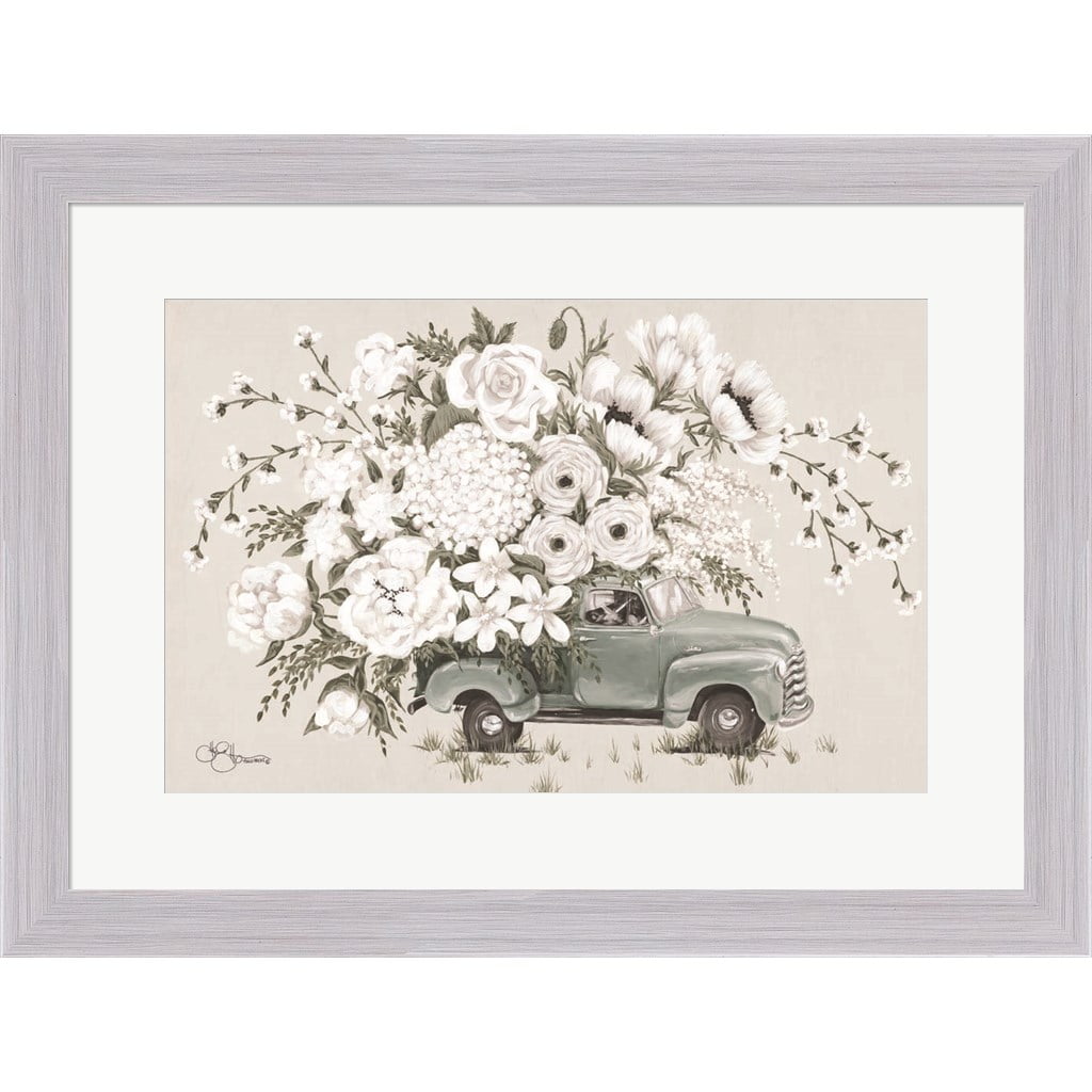 White Floral Truck Framed Wall Art with Acrylic Plexiglass